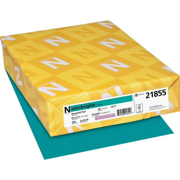 Color Cardstock, 65 Lb, 8.5 X 11, Terrestrial Teal, 250/pack | Bundle of 5 Packs