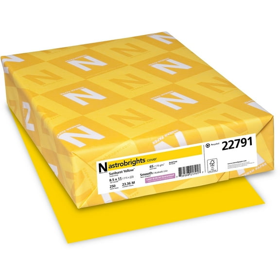 Neenah Paper Card Stock - For Laser, Inkjet Print - Letter - 8.50" X 11" - 65 Lb Basis Weight - 250 / Pack - Sun Yellow (22791_40)