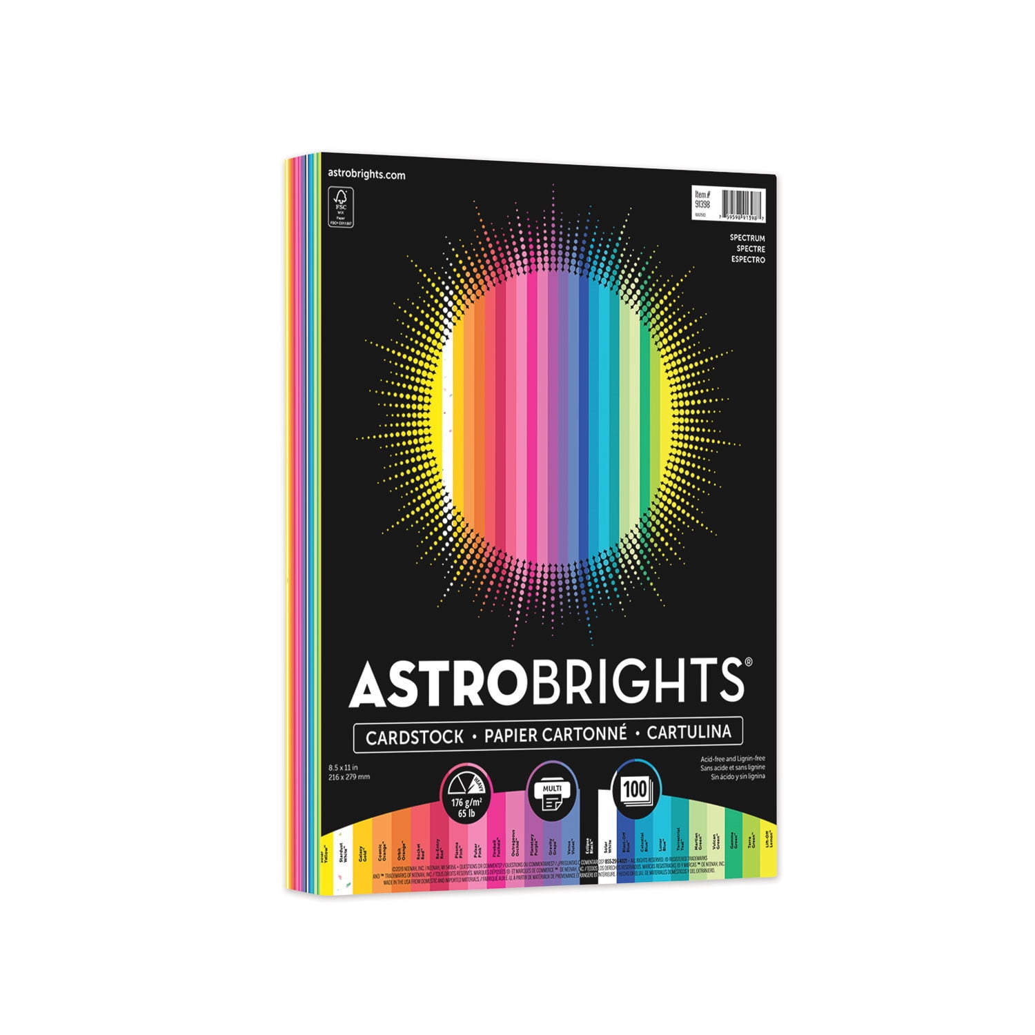 Color Cardstock, 65 lb Cover Weight, 8.5 x 11, Assorted Colors, 100/Pack