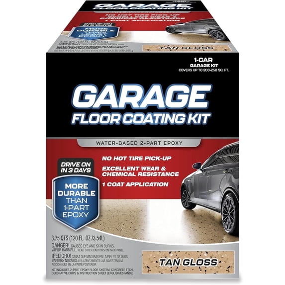 Color Care High-Gloss Garage Floor Epoxy Kit, 2-Part Epoxy Floor Coating for Concrete, Tan, 1 gal