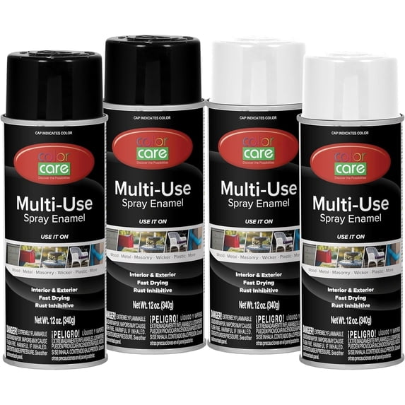 Color Care Multi-Surface Enamel Spray Paint and Rust Inhibitor, Gloss Black & Gloss White Mix, 12 oz, 4-Pack