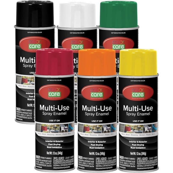 Color Care Multi-Surface Enamel Spray Paint and Rust Inhibitor, Popular Mix, 12 oz, 6-Pack