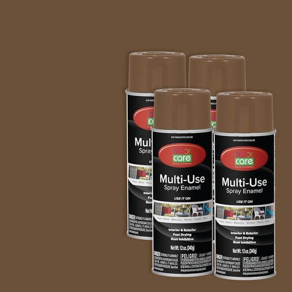 Color Care Multi-Surface Brown Enamel Flat Finish 12 fl oz Spray Paint and Rust Inhibitor, 4 Pack