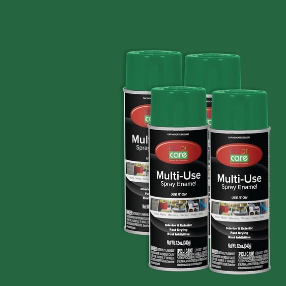 Color Care Multi-Surface Enamel Spray Paint and Rust Inhibitor, Dark Green, 12 fl oz, 4-Pack