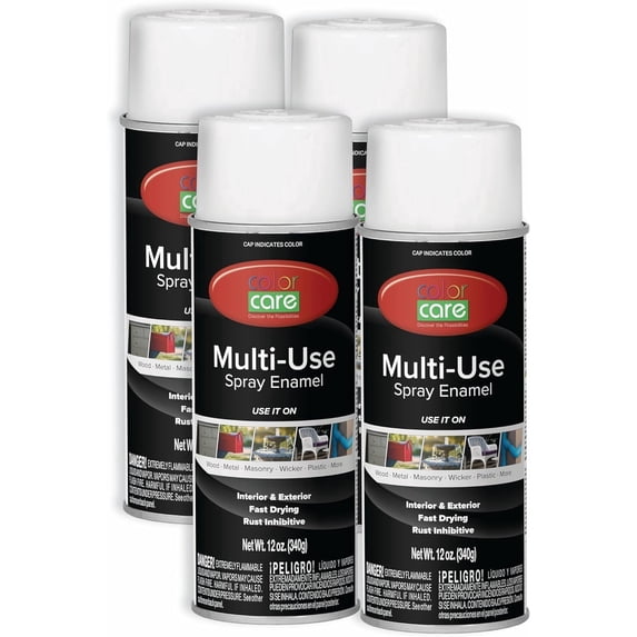 Color Care Multi-Surface Enamel Spray Paint and Rust Inhibitor, Flat White, 12 fl oz, 4-Pack