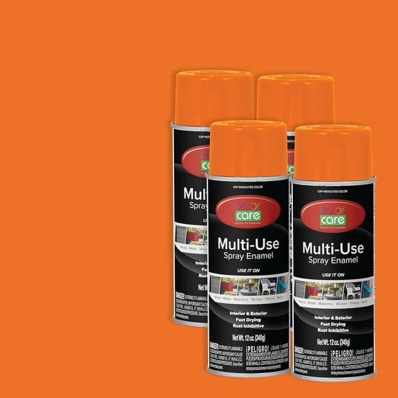 Color Care Multi-Surface Enamel Spray Paint and Rust Inhibitor, Orange, 12 fl oz, 4-Pack