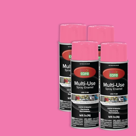 Color Care Multi-Surface Enamel Spray Paint and Rust Inhibitor, Pink, 12 fl oz, 4-Pack