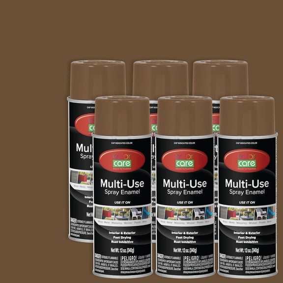 Color Care Multi-Surface Brown Enamel Flat Finish 12 fl oz Spray Paint and Rust Inhibitor, 6 Pack
