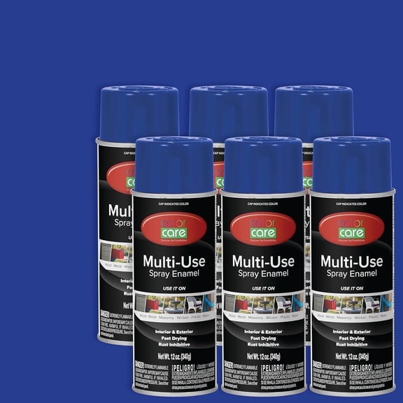 Color Care Multi-Surface Enamel Spray Paint and Rust Inhibitor, Dark Blue, 12 fl oz, 6-Pack