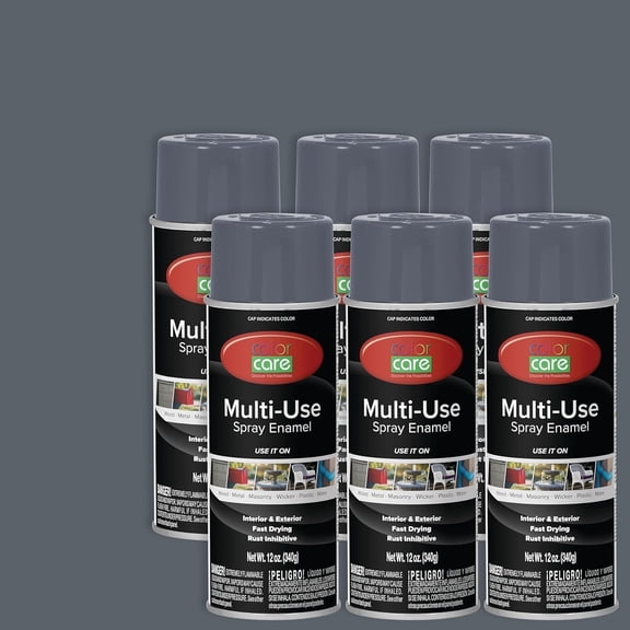 Color Care Multi-Surface Enamel Spray Paint and Rust Inhibitor, Dark Gray, 12 fl oz, 6-Pack