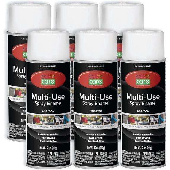 Color Care Multi-Surface Enamel Spray Paint and Rust Inhibitor, Flat White, 12 fl oz, 6-Pack