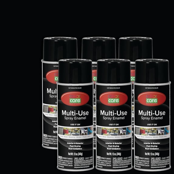 Color Care Multi-Surface Enamel Spray Paint and Rust Inhibitor, Gloss Black, 12 fl oz, 6-Pack