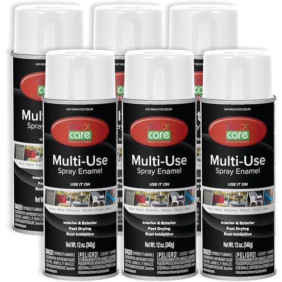 Color Care Multi-Surface Enamel Spray Paint and Rust Inhibitor, Gloss White, 12 fl oz, 6-Pack