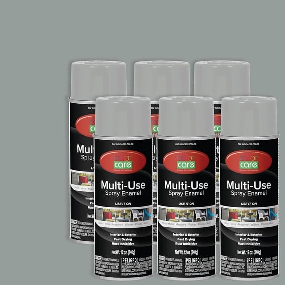 Color Care Multi-Surface Enamel Spray Paint and Rust Inhibitor, Gray Primer, 12 fl oz, 6-Pack