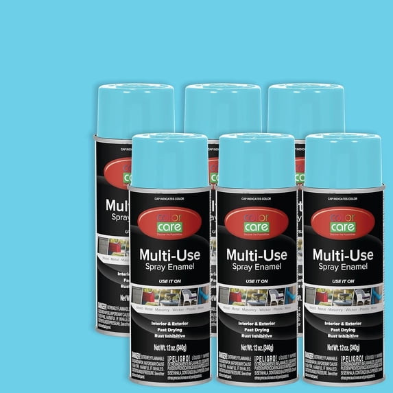 Color Care Multi-Surface Enamel Spray Paint and Rust Inhibitor, Light Blue, 12 fl oz, 6-Pack