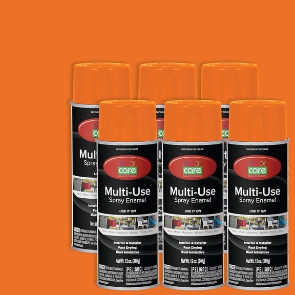 Color Care Multi-Surface Enamel Spray Paint and Rust Inhibitor, Orange, 12 fl oz, 6-Pack