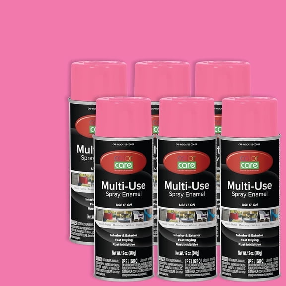 Color Care Multi-Surface Enamel Spray Paint and Rust Inhibitor, Pink, 12 fl oz, 6-Pack