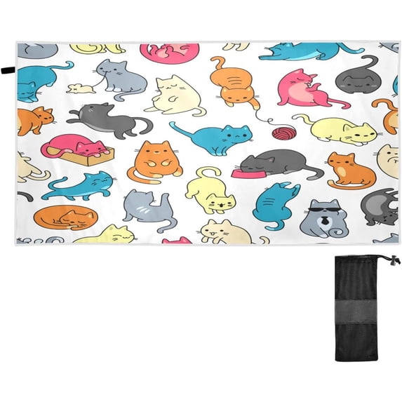 Color Cartoon Cat Beach Towel - Super Absorbent Oversized Travel Towels - Lightweight Compact Quick Dry Towel for Swimming Camping Holiday (180) Wash cloth