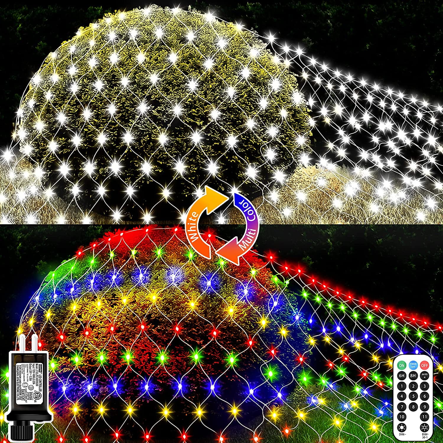 Color Change Christmas Net Lights, 9.8ft x 6.6ft 200 LED Bush Mesh