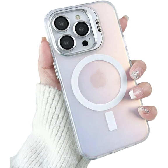 Color Change Magnetic Phone Case for iPhone 16 15 14 Plus 13 12 11 Pro Max Lens Glass Film Protection Metal Stand Cover(for iPhone 13 ProMax/White)