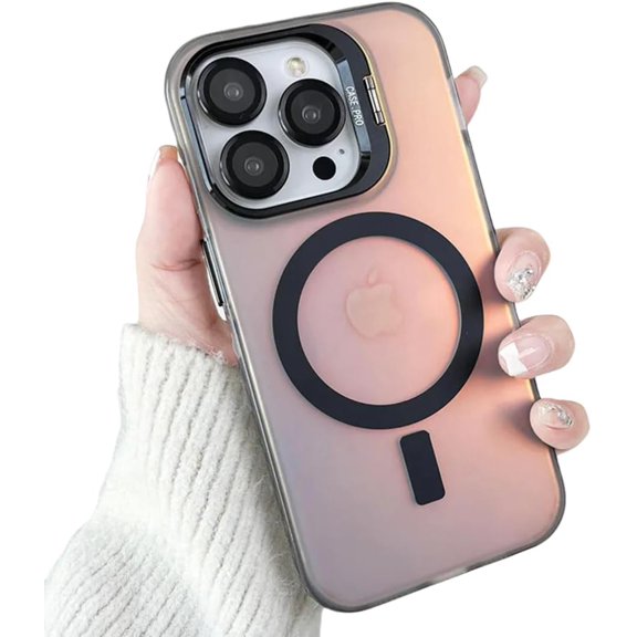 Color Change Magnetic Phone Case for iPhone 16 15 14 Plus 13 12 11 Pro Max Lens Glass Film Protection Metal Stand Cover(for iPhone 14/Black)