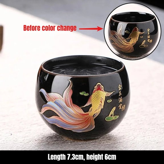 Color Changing Black Clay Dragon Egg Tea Cup Handmade Ceramic Gongfu Teaware Heat Sensitive Master Cup for Tea Ceremony Gift