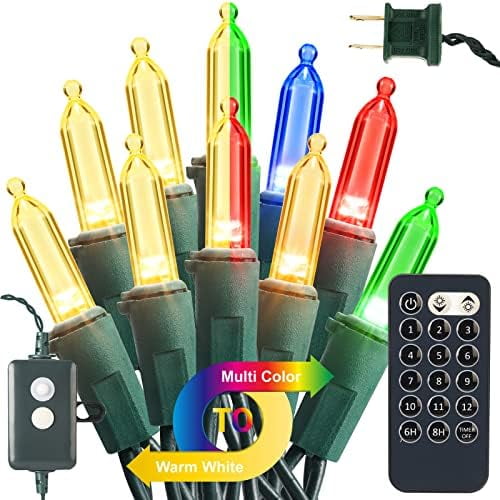 Color Changing Christmas Lights, 33ft 100 LED Connectable, 12 Modes Warm White & Multicolored Xmas Tree Lights with Remote, Dimmable for Indoor/Outdoor Decor