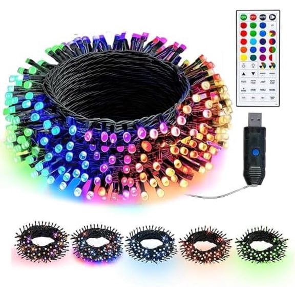 Color Changing Christmas Lights, 33ft 100 LED RGB String Lights with Remote & Timer, USB Powered Fairy Lights for Indoor Outdoor Xmas Tree Party Wedding Halloween Decorations