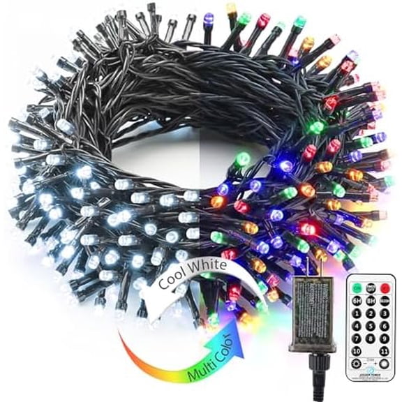Color Changing Christmas Lights, 65.67ft 200 LED Cool White & Multicolor Christmas Lights, 11 Modes Remote Dimmable 29V Safe Adapter Outdoor Christmas Tree Lights String for Xmas Party Tree