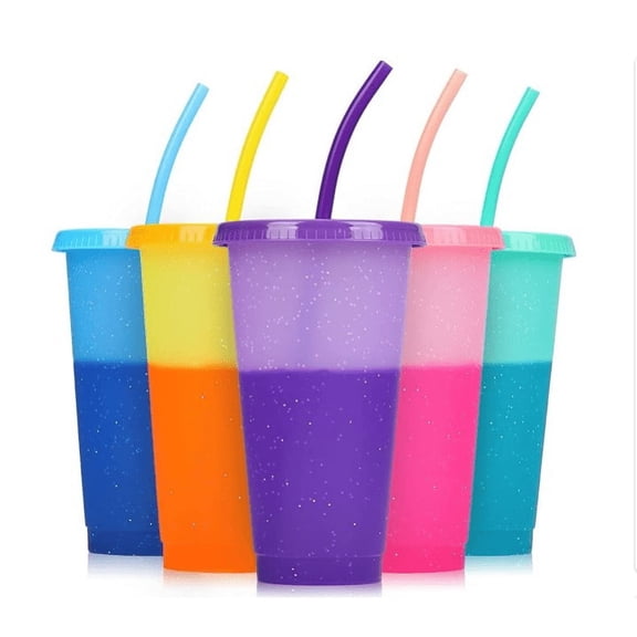 Color Changing Cups, 24oz 5 Color Changing Cups With Lids and Straws, Summer Coffee Tumblers Party Cup for Adults With Straw Cleaning Brush And Cup Ceaningbrush