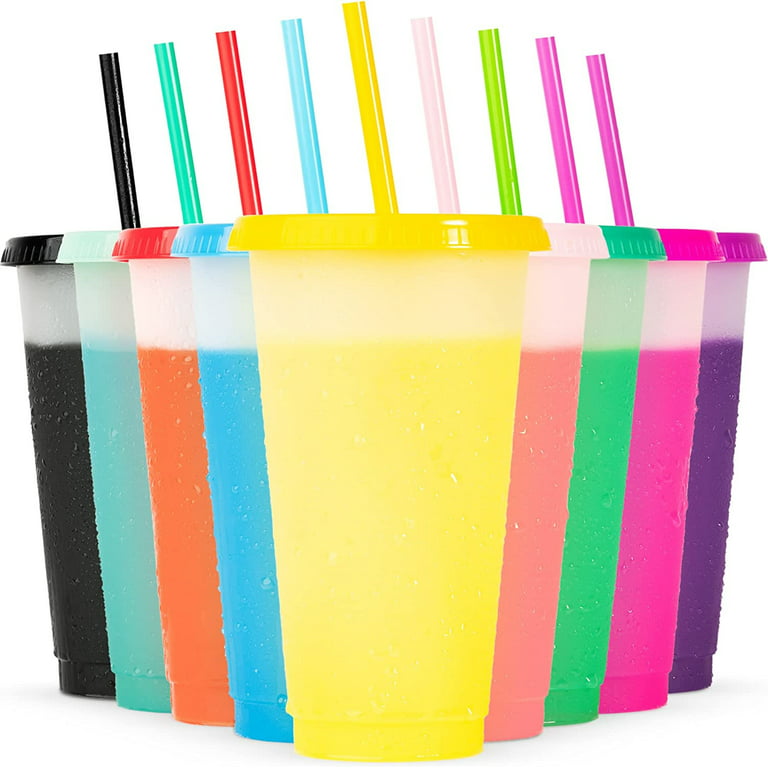Color Changing Cups with Lids & Straws - 24 oz Cute Reusable Plastic Tumblers  Bulk  9 Pack Party Funny Tumbler Ice Cold Drinking Cup for Kids & Adults  by Casewin 