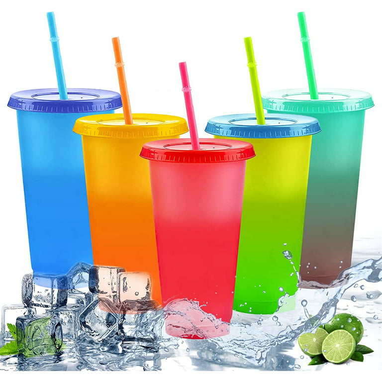 Color Changing Cups with Lids and Straws for Adults - 5 x 16oz
