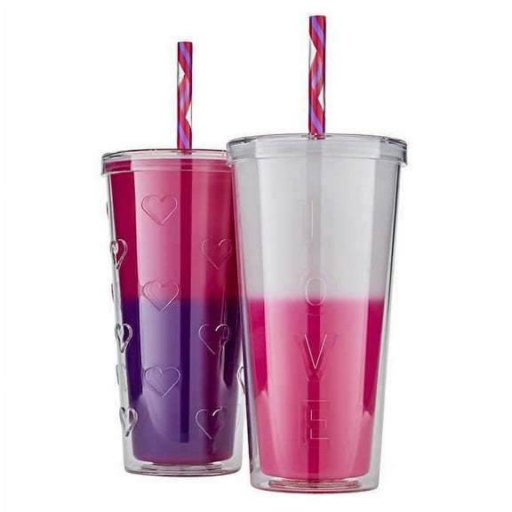 Color Changing Double Wall Straw Tumblers, Set of 2