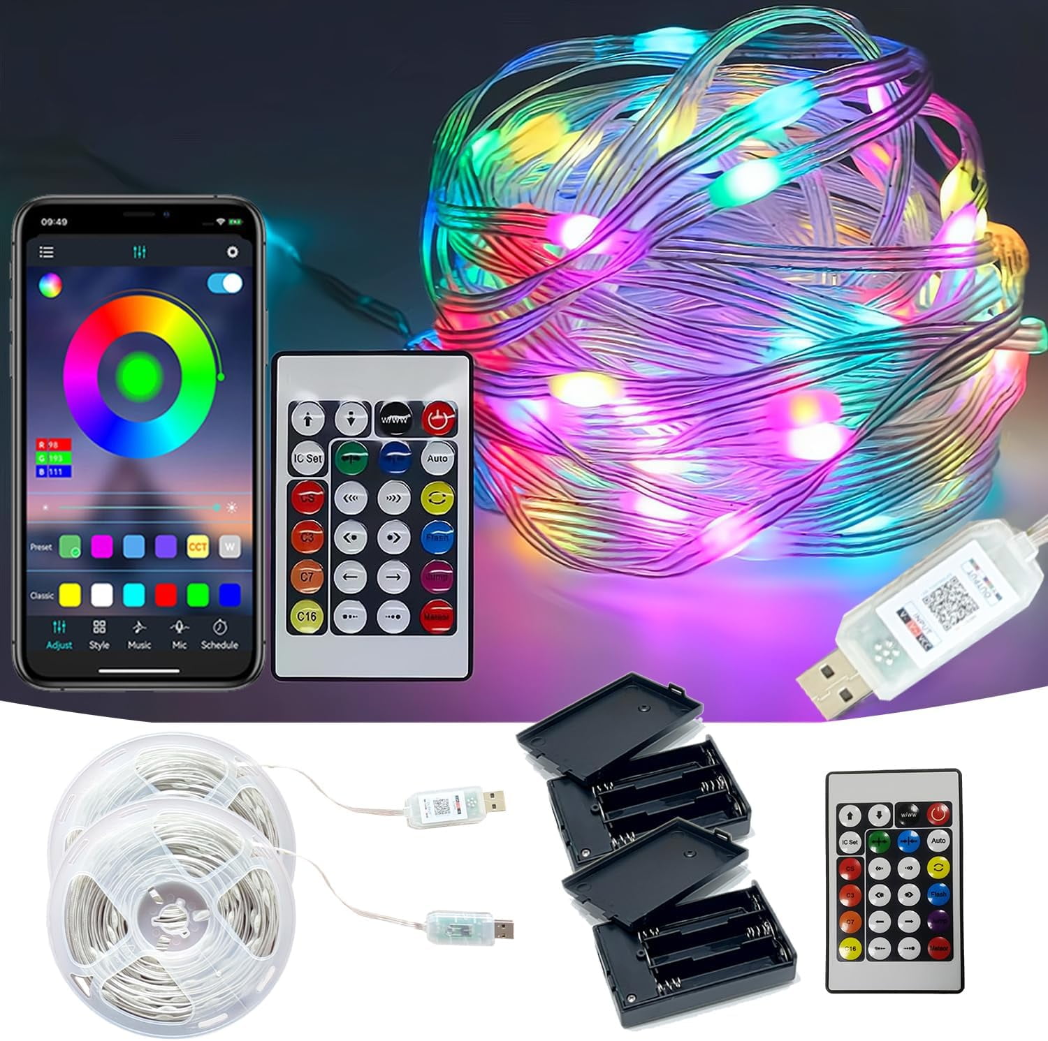 Color Changing Fairy Lights with Remote, 80FT Twinkle LED Lights USB