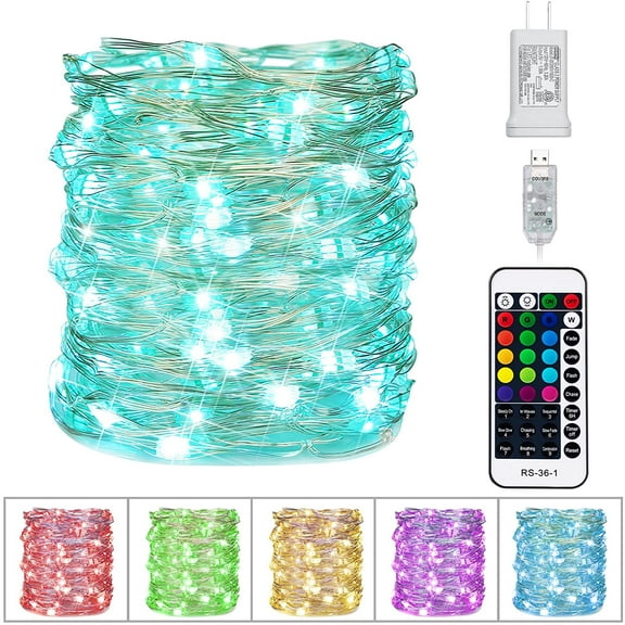 Color Changing Fairy String Lights - 33 ft 100 LED USB Silver Wire Lights with Remote and Timer, Starry Fairy Lights for Bedroom Party Indoor Christmas Decoration, 16 Colors, Adapter Included