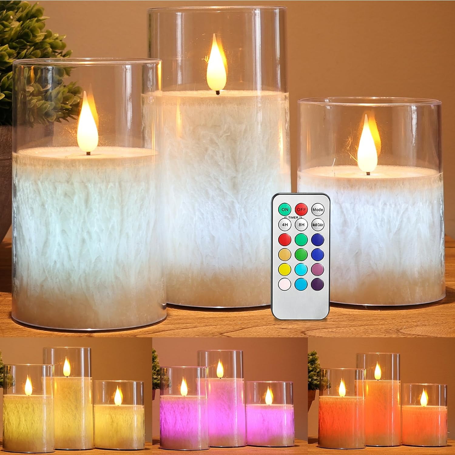 Color Changing Flameless Candles with Remote Control, Timer Set of 3