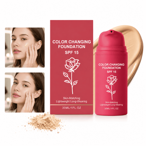 Color Changing Foundation, 30ml Skin-Matching Liquid Face Makeup, Lightweight Blendable Coverage, Natural-Looking Finish