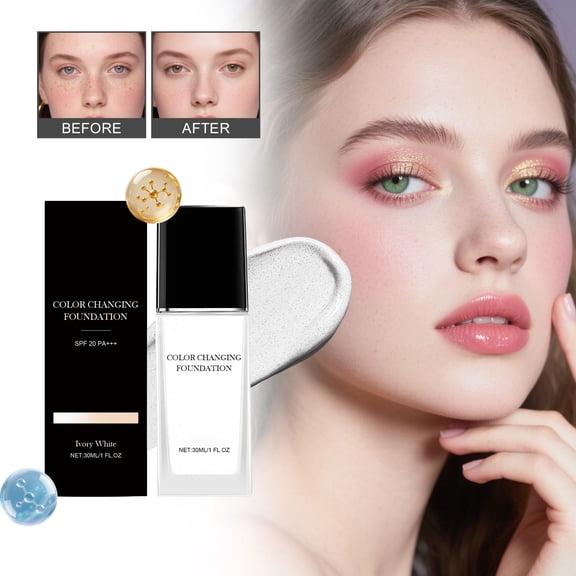 Color Changing Foundation, Color-Changing Foundation for Mature Skin, Coverage Hydrating, Hydrating Natural Coverage, Suitable for Light to Medium Skin Tones, Natural