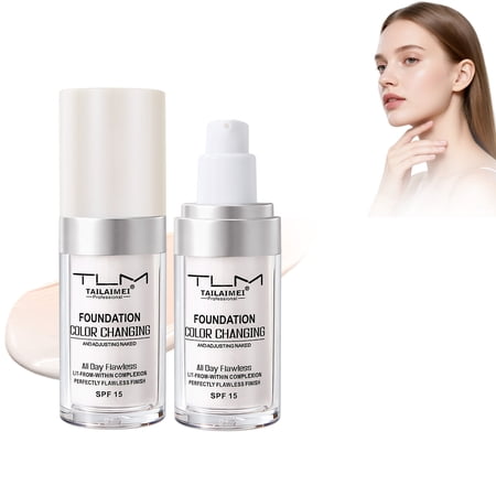 Color Changing Foundation for Color Correction, Even Skin Tone and Coverage of Imperfections for a Natural Facial Look, includes SPF15, Full Coverage Foundation 1.0floz x2pcs