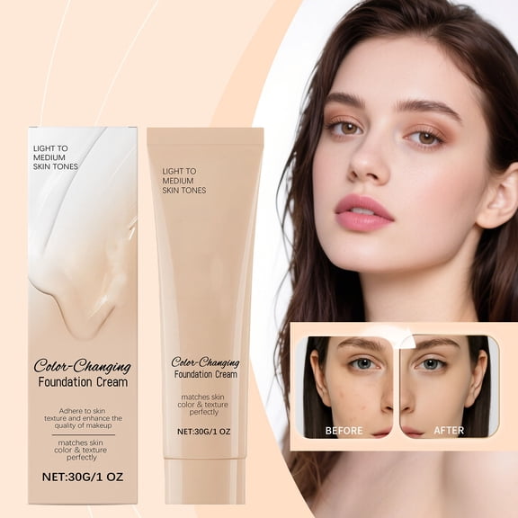 Color Changing Foundation Liquid, Stay-Put Full Coverage Concealer, Light Coverage Glow Tint Foundation, Foundation Makeup Cream Moisturizing Nourishing, Waterproof, for All Skins Women & Men, 1 Oz