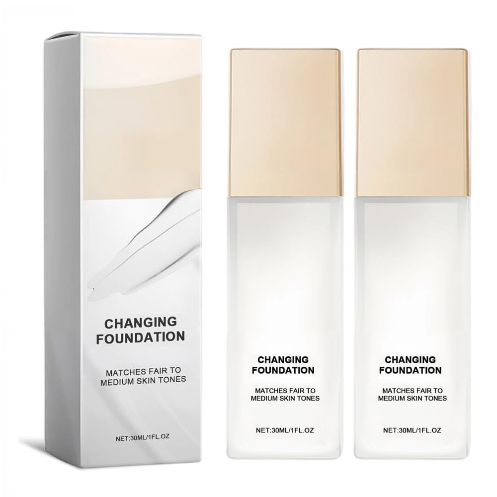 Color Changing Foundation for Mature Skin – Lightweight Liquid Foundation & Concealer, Tone-Adapting Formula for All Skin Types, Hydrating, Long-Lasting (2PCS)