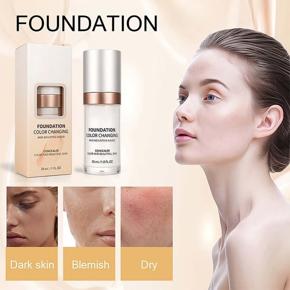 Color Changing Foundation, Self Adjusting Makeup Matches Skin Tone, Liquid Concealer, Natural Lightweigh, Creates Natural Mascara Makeup Finish, Foundation Makeup for Women, White