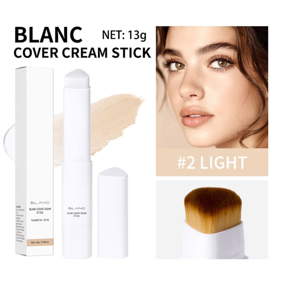 Color Changing Foundation Stick with Built-in Brush, Quick Fix Full Coverage Concealer Stick, Hydrating Concealer Base Makeup, 2 IN 1 Double Head Foundation Stick for Flawless Look (#01, Light)