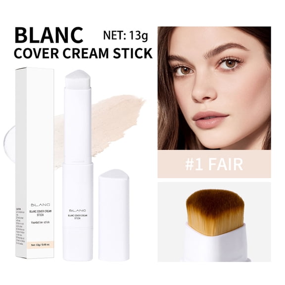 Color Changing Foundation Stick with Built-in Brush, Quick Fix Full Coverage Concealer Stick, Hydrating Concealer Base Makeup, 2 IN 1 Double Head Foundation Stick for Flawless Look (#01, Fair)