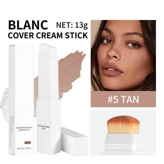 Color Changing Foundation Stick with Built-in Brush, Quick Fix Full Coverage Concealer Stick, Hydrating Concealer Base Makeup, 2 IN 1 Double Head Foundation Stick for Flawless Look (#04, Tan)