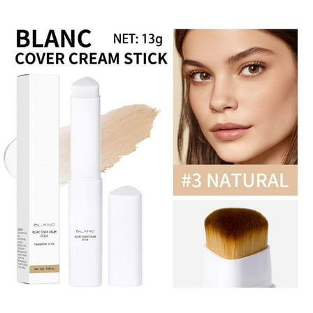 Color Changing Foundation Stick with Built-in Brush, Quick Fix Full Coverage Concealer Stick, Hydrating Concealer Base Makeup, 2 IN 1 Double Head Foundation Stick for Flawless Look (#01, Natural)