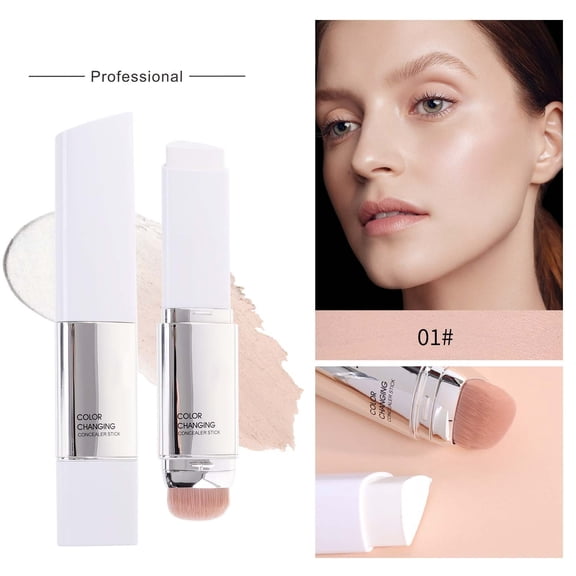 Color Changing Foundation Stick, Color-Changing Cream Foundation Stick with Brush, Hydrating & Seamless, Non-Cakey Concealer, Adapts to Skin Tone, Portable Plastic Case (Fair)