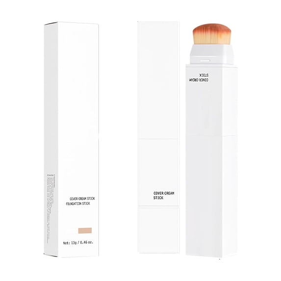 Color Changing Foundation Stick, Medium to Full Coverage Cream Stick Hydrating Makeup, Dual-Ended with Soft Brush for Flawless Look, Portable & Travel-Friendly