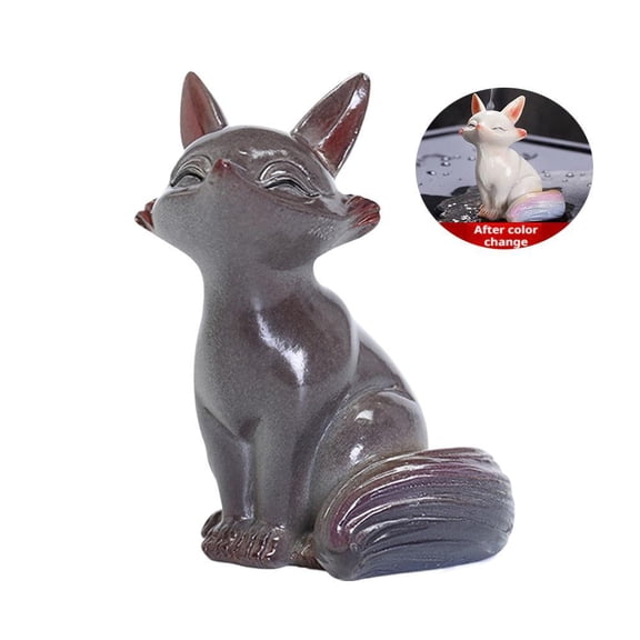 Color Changing Fox Tea Pet Figurine, Ceramic Gongfu Tea Companion, Decorative Ornament for Desk & Shelf
