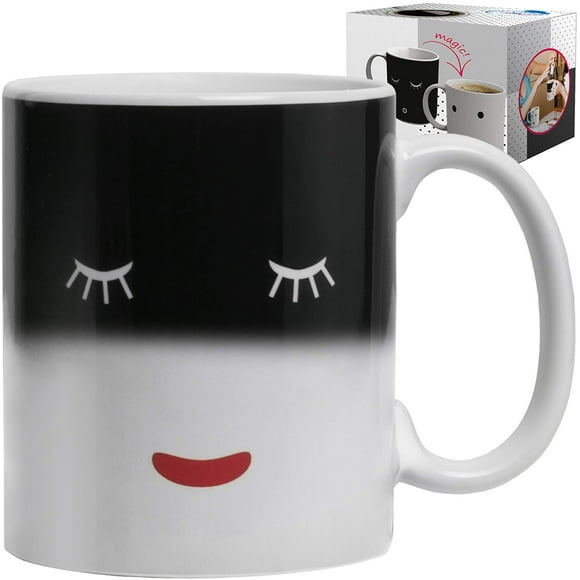 Color Changing Funny Mug Magic Coffee & Tea Heat Changing Sensitive Cup 12 oz White Face Design Drinkware Ceramic Mugs Morning Birthday Christmas Gift Idea for Mom Dad Women Men